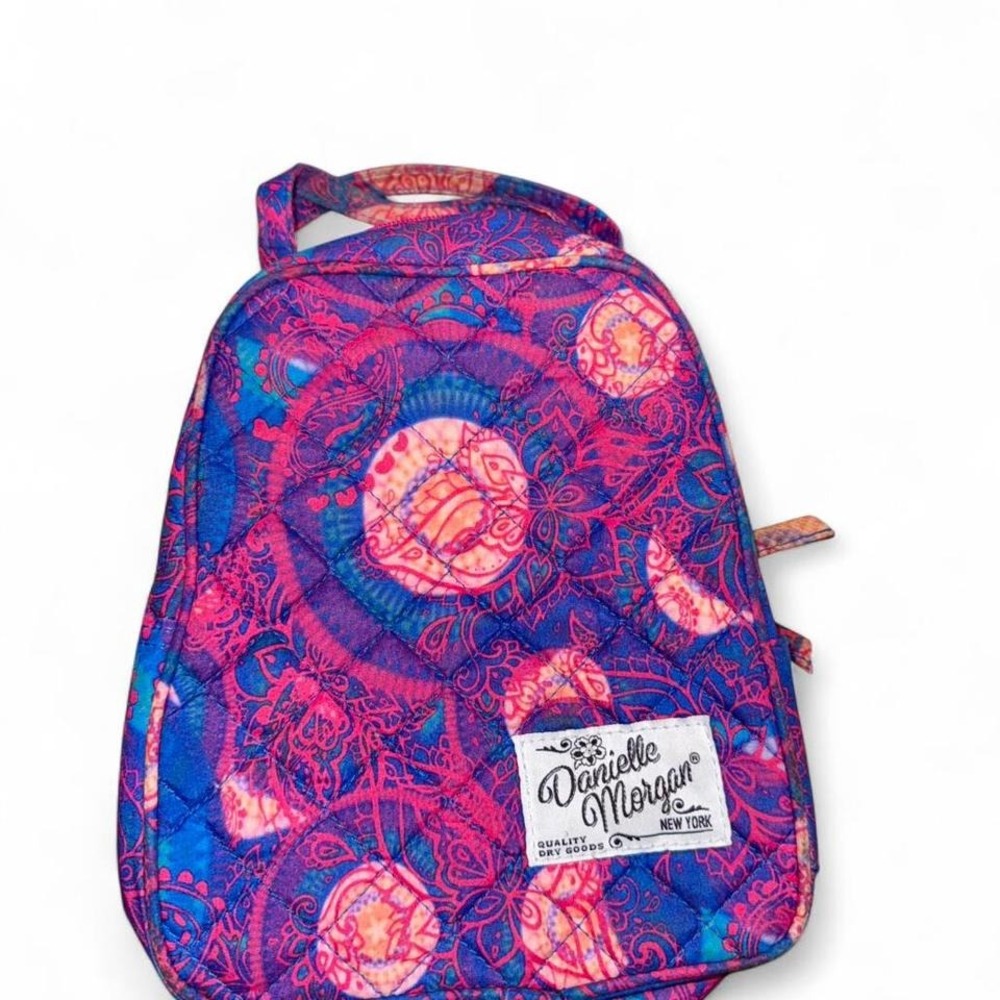 DANIELLE MORGAN VINTAGE LUNCH TOTOE KIT BAG PURPLE PINK PAISLEY‎